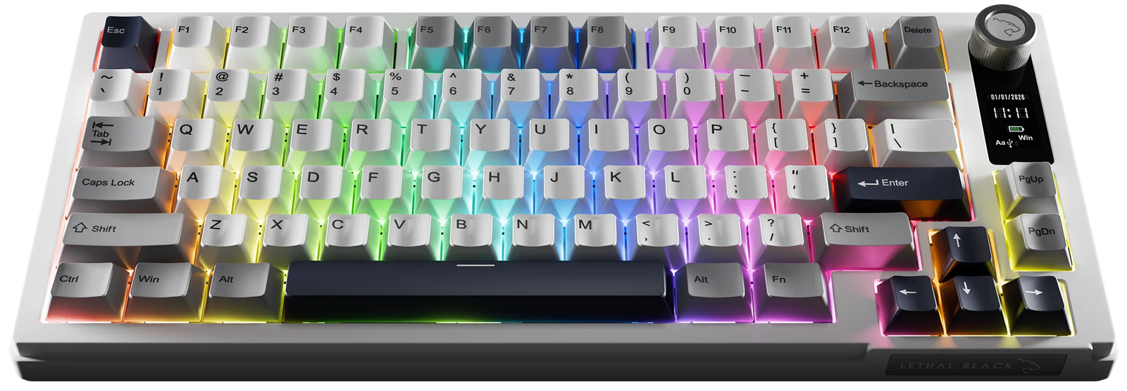 Havoc 75% wireless gaming keyboard with RGB backlighting on