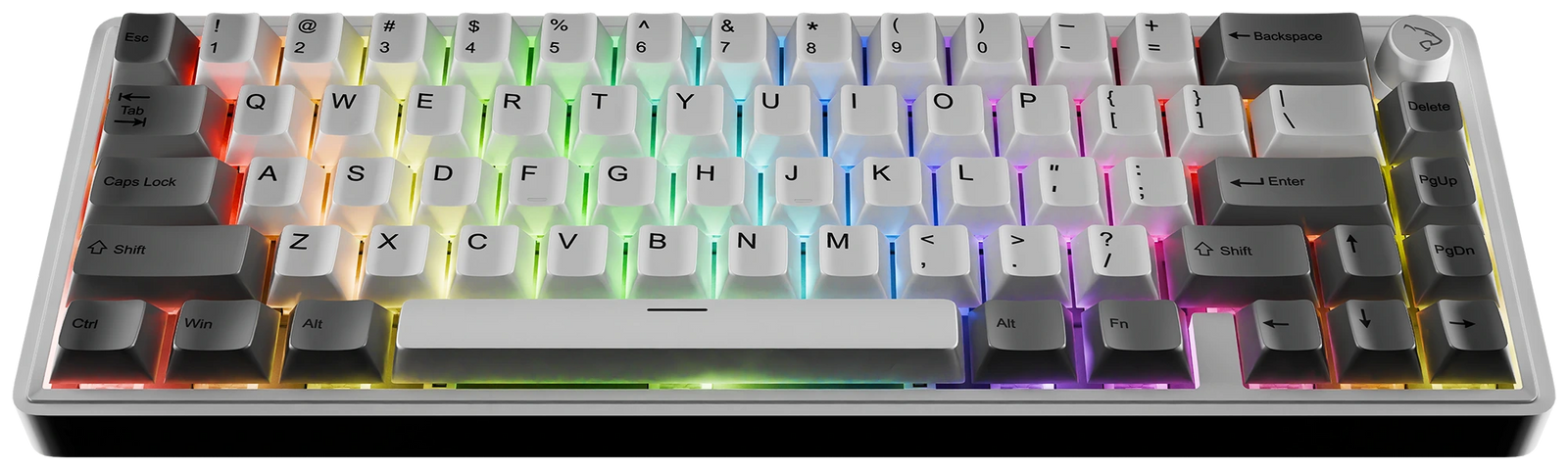Rogue 65% wireless mechanical gaming keyboard with RGB backlighting on
